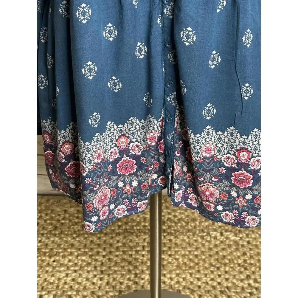 Torrid teal boho floral V-neck long sleeve smocked peplum blouse Size 2/2X - Picture 5 of 7